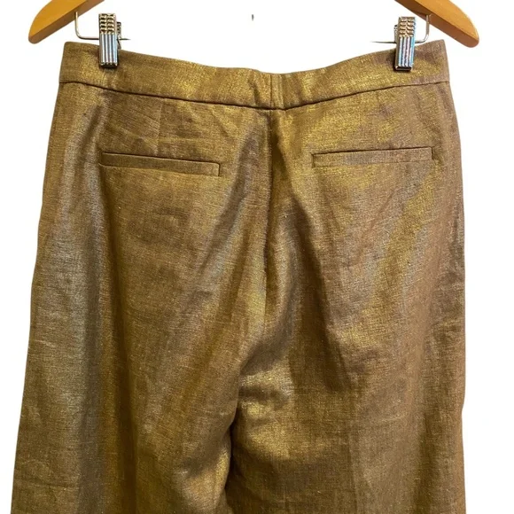 Lauren by Ralph Lauren Women’s Linen Metallic Gold Pants sz 8 - Picture 4 of 15